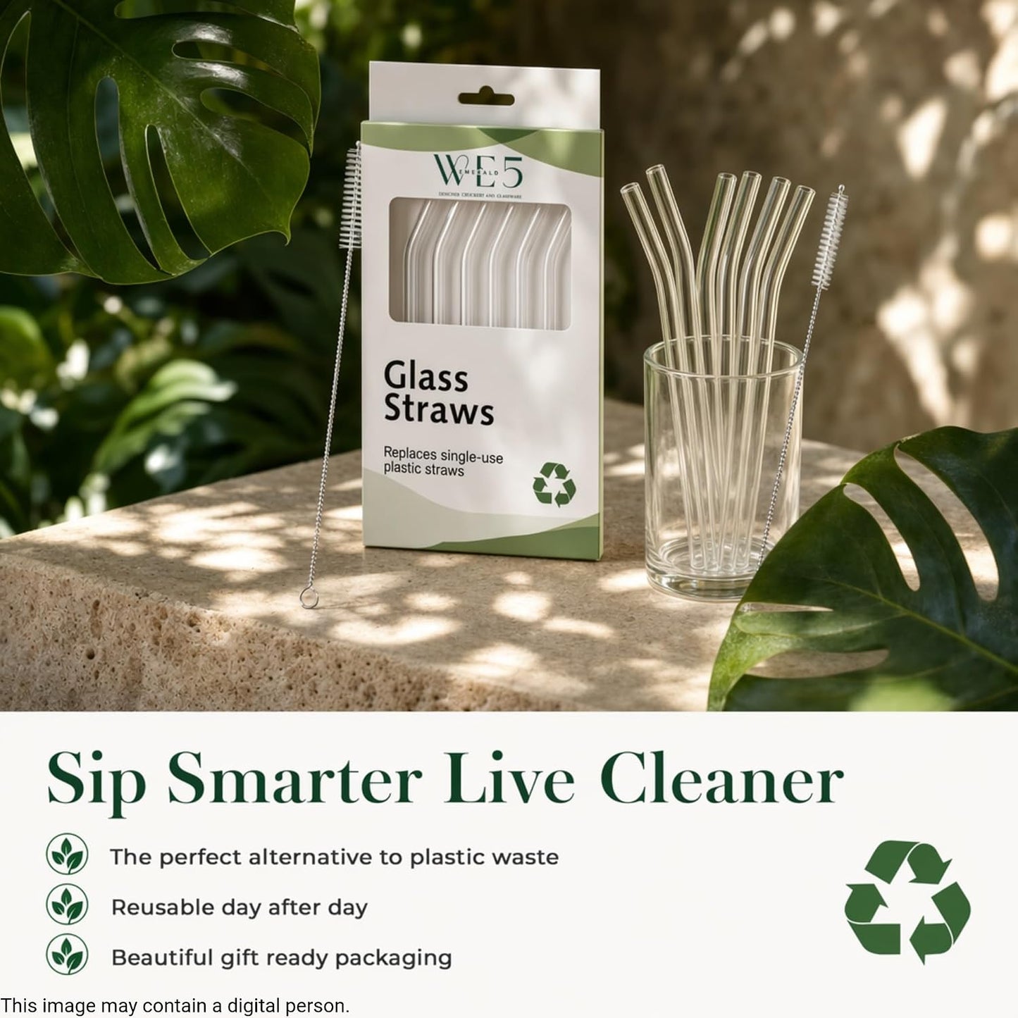 Borosilicate Glass Straws Set of 6 with 1 Cleaning Brush โ Reusable Clear Drinking Straws for Smoothies, Juice, Iced Coffee | Eco-Friendly, Durable & BPA-Free (7-Piece Set)