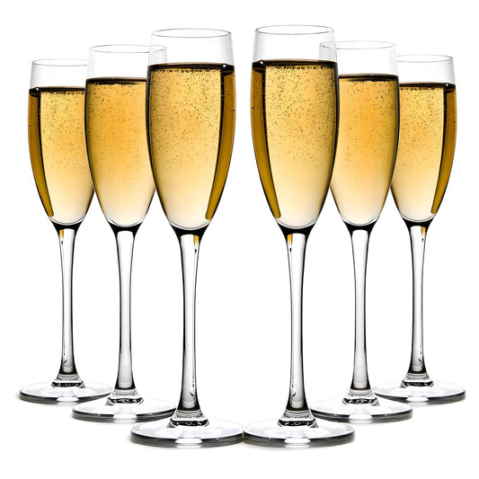 Italian Premium Champagne Flutes Set of 6 (170 ML) – Crystal Clear Elegant Long Stem Sparkling Wine Glasses for Champagne, Prosecco, Cocktails | Durable, Dishwasher Safe Luxury Drinkware