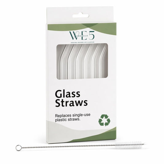 Borosilicate Glass Straws Set of 6 with 1 Cleaning Brush – Reusable Clear Drinking Straws for Smoothies, Juice, Iced Coffee | Eco-Friendly, Durable & BPA-Free (7-Piece Set)