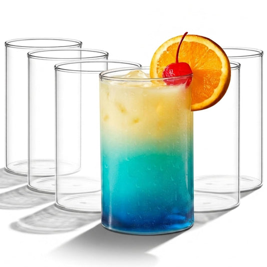 Boron Borosilicate Glass Tumblers Set of 6, 280 ml Clear Drinking Glasses, Heat Resistant Lightweight Water Juice Whiskey Cocktail Glass Set, Durable Odorless Glassware for Home & Parties