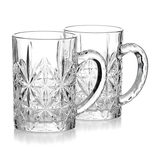 Premium Glass Beer Mug Set of 2 (420ml) | Heavy Thick Crystal Clear Beer Stein with Handle | Durable Italian Style Pint Glass for Beer, Coffee, Juice & Drinks | Bar, Party & Gifting