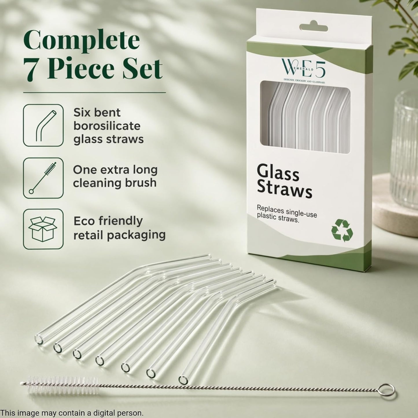 Borosilicate Glass Straws Set of 6 with 1 Cleaning Brush – Reusable Clear Drinking Straws for Smoothies, Juice, Iced Coffee | Eco-Friendly, Durable & BPA-Free (7-Piece Set)