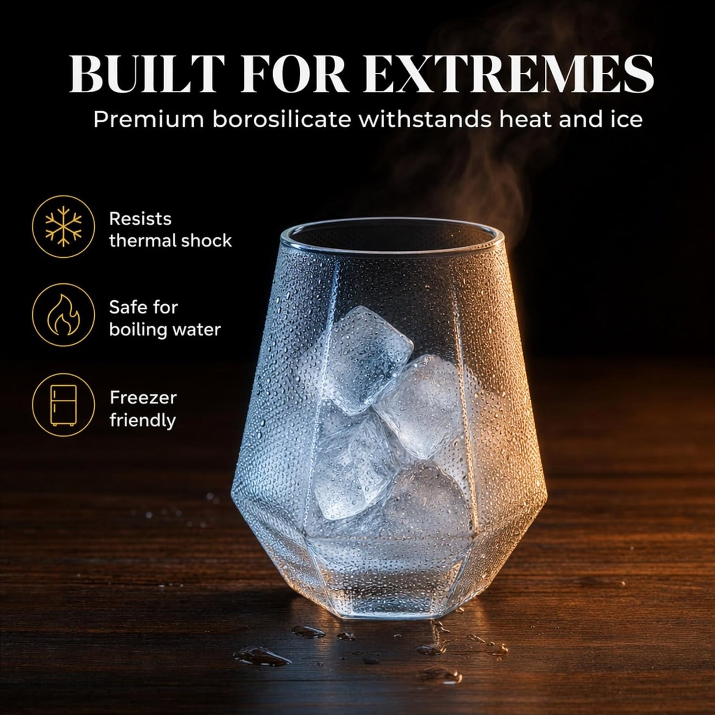 We5 Diamond Cut Borosilicate Glass Tumblers Set of 6 (330 ml Each) – Textured Drinking Glasses for Water, Juice, Whiskey & Cocktails | Heat Resistant, Durable, Clear Diamond Design Modern Glassware
