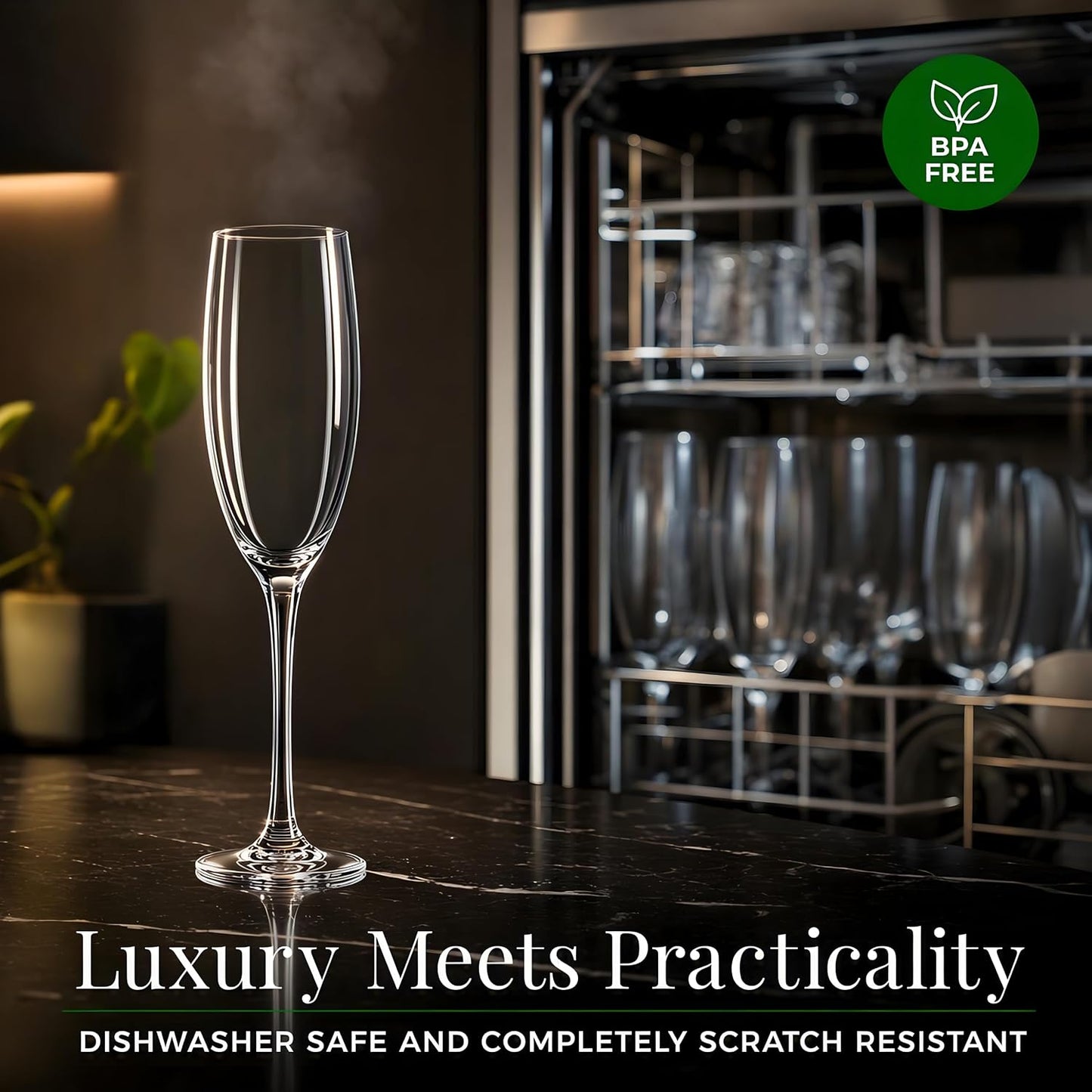 Italian Premium Champagne Flutes Set of 6 (170 ML) – Crystal Clear Elegant Long Stem Sparkling Wine Glasses for Champagne, Prosecco, Cocktails | Durable, Dishwasher Safe Luxury Drinkware