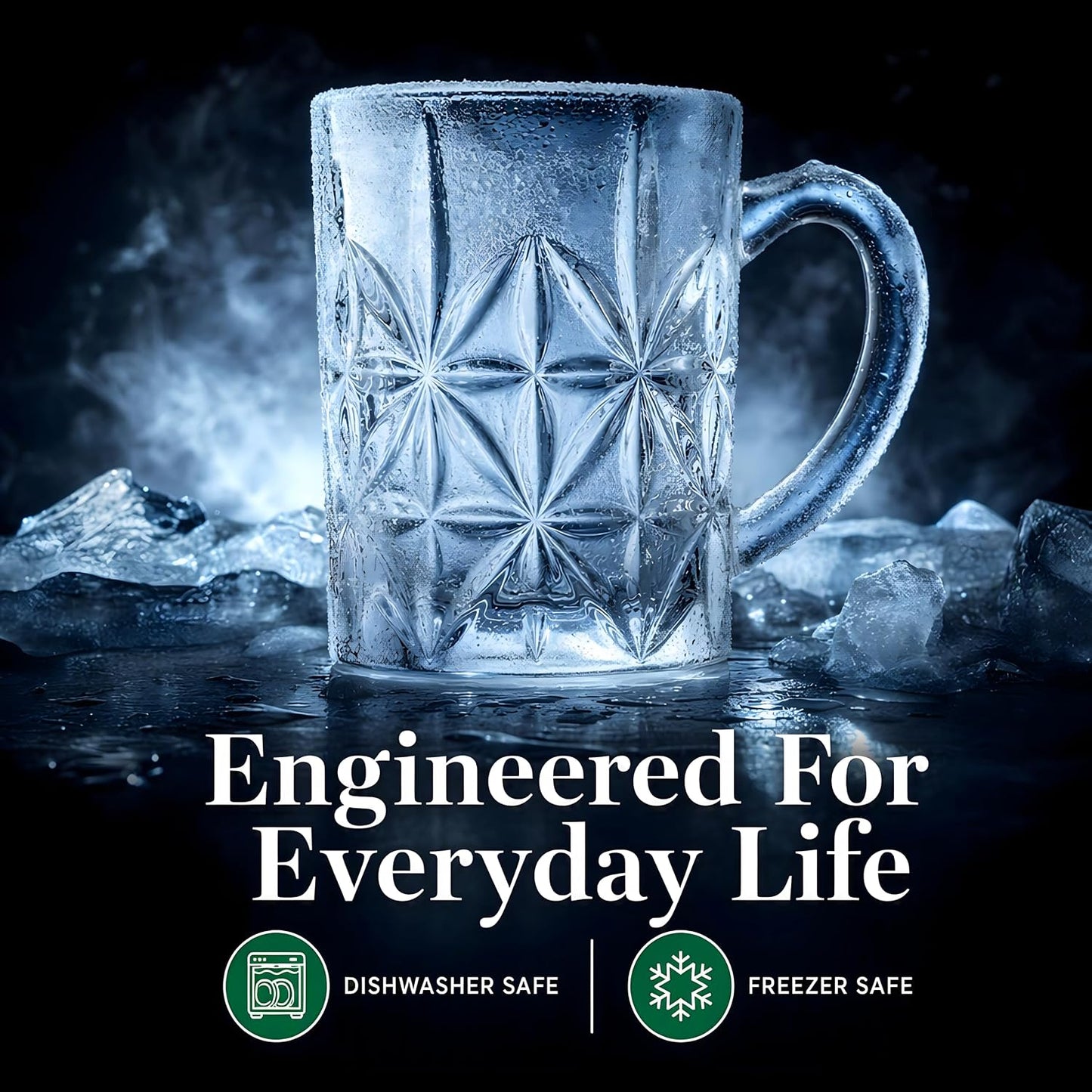 Premium Glass Beer Mug Set of 2 (420ml) | Heavy Thick Crystal Clear Beer Stein with Handle | Durable Italian Style Pint Glass for Beer, Coffee, Juice & Drinks | Bar, Party & Gifting