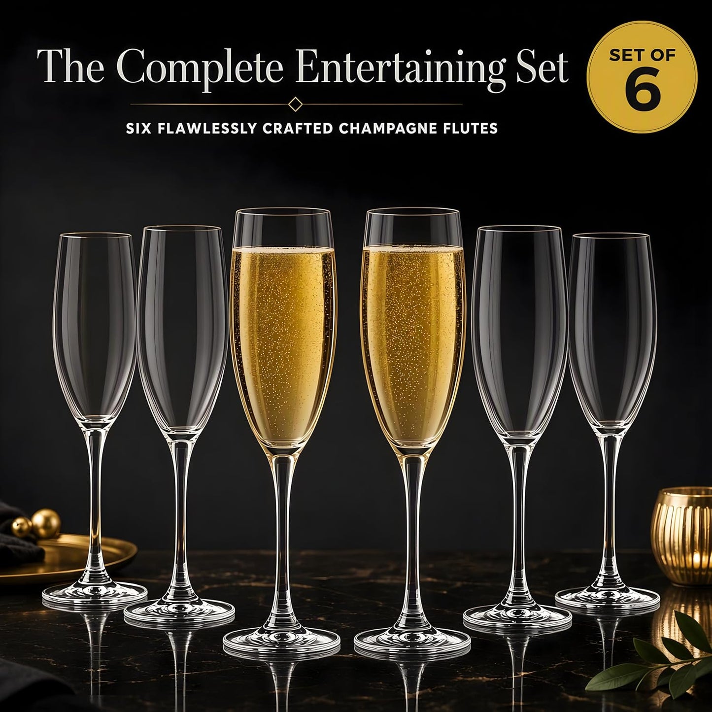 Italian Premium Champagne Flutes Set of 6 (170 ML) – Crystal Clear Elegant Long Stem Sparkling Wine Glasses for Champagne, Prosecco, Cocktails | Durable, Dishwasher Safe Luxury Drinkware