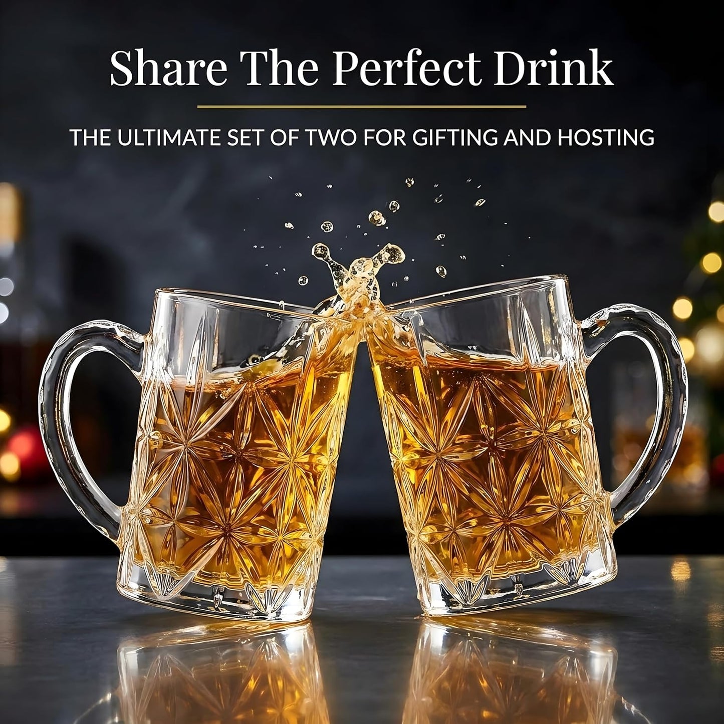 Premium Glass Beer Mug Set of 2 (420ml) | Heavy Thick Crystal Clear Beer Stein with Handle | Durable Italian Style Pint Glass for Beer, Coffee, Juice & Drinks | Bar, Party & Gifting