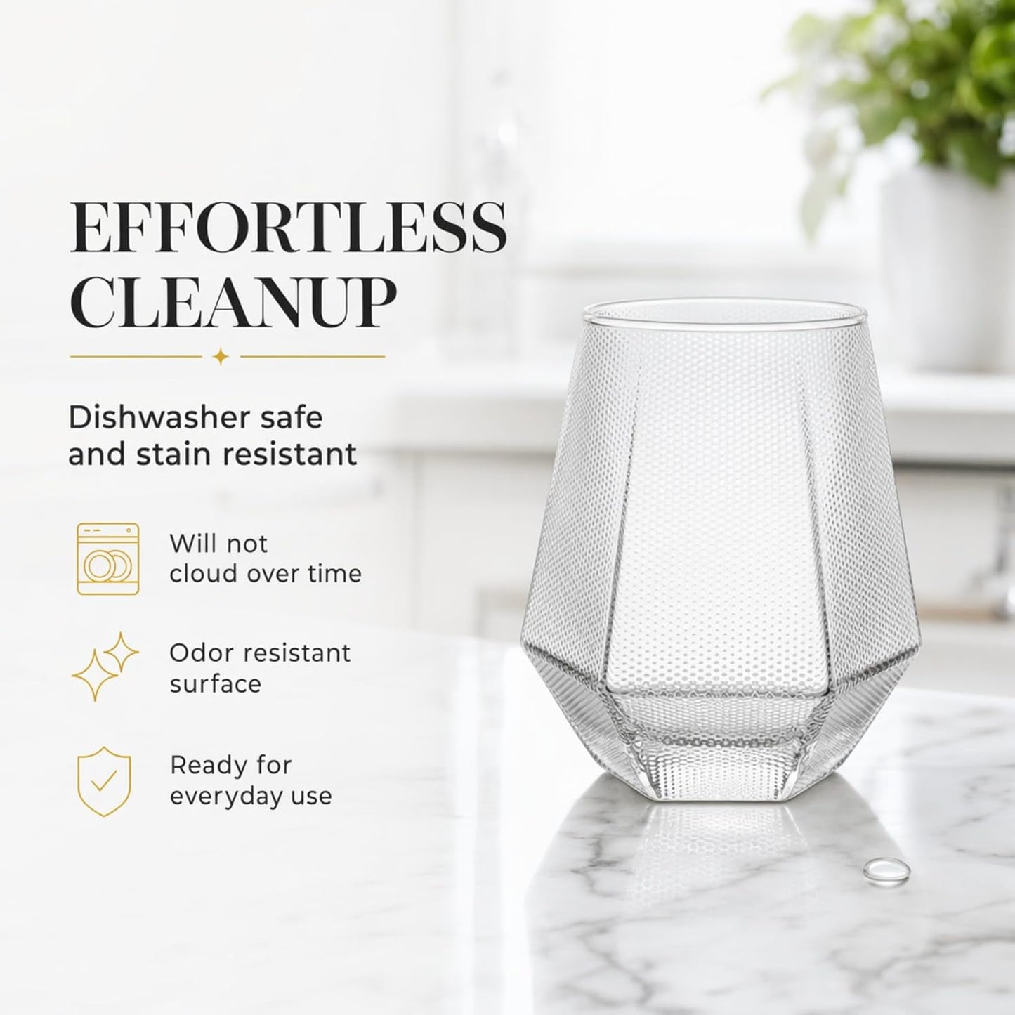 We5 Diamond Cut Borosilicate Glass Tumblers Set of 6 (330 ml Each) – Textured Drinking Glasses for Water, Juice, Whiskey & Cocktails | Heat Resistant, Durable, Clear Diamond Design Modern Glassware