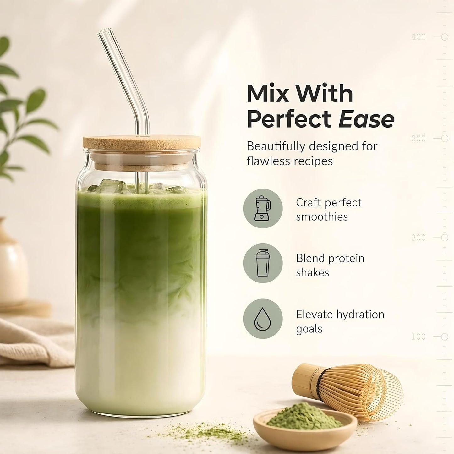 Glass Jar with Straw & Wooden Lid, 540ml Iced Coffee Glass Can, Aesthetic Sipper Cup for Juice, Smoothie, Milk, Leakproof, Heat Resistant Reusable Drinking Glass